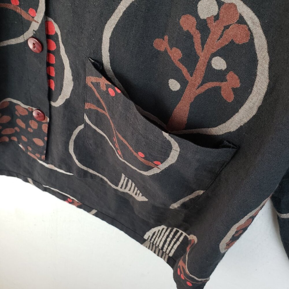 Mona Lisa Mao Mam Jacket Shirt Boxy Lagenlook Art-to-wear Abstract Print O/S - Picture 7 of 15